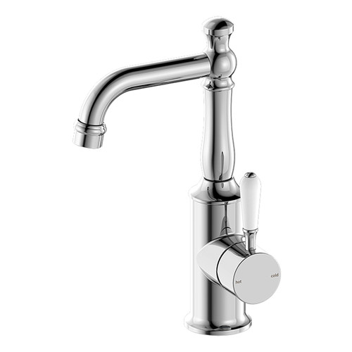York Basin Mixer with White Porcelain Lever 5Star Chrome [287001]