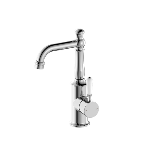 York Basin Mixer with White Porcelain Lever 5Star Chrome [287001]