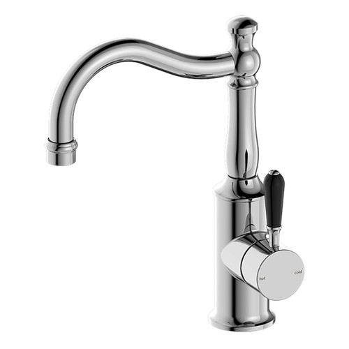 York Basin Mixer (Hook Spout) with Black Porcelain Lever 5Star Chrome [286936]