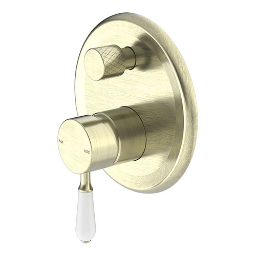 York Bath & Shower Diverter Mixer with White Porcelain Lever Aged Brass [287008]