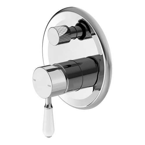 York Bath & Shower Diverter Mixer with White Porcelain Lever Chrome [286904]