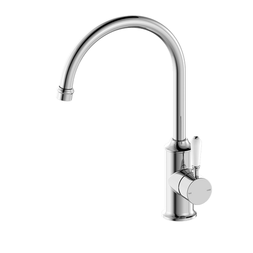 York Sink Mixer Gooseneck Spout with White Porcelain Lever 5Star Chrome [287002]