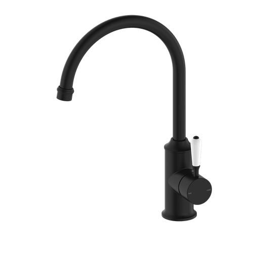 York Sink Mixer Gooseneck Spout with White Porcelain Lever 5Star Matte Black [286919]