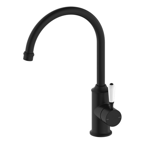 York Sink Mixer Gooseneck Spout with White Porcelain Lever 5Star Matte Black [286919]