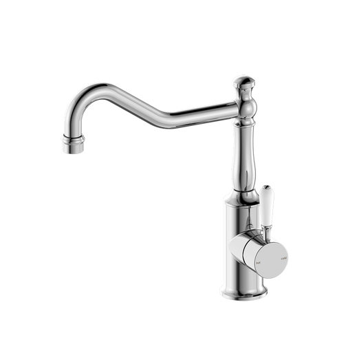 York Sink Mixer Hook Spout with White Porcelain Lever 5Star Chrome [286972]