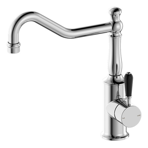 York Sink Mixer Hook Spout with Black Porcelain Lever 5Star Chrome [286939]