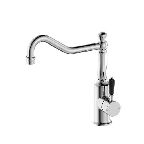 York Sink Mixer Hook Spout with Black Porcelain Lever 5Star Chrome [286939]