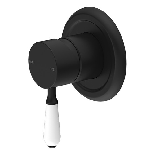 York Bath or Shower Mixer with White Porcelain Lever Matte Black [286903]