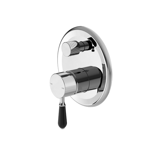 York Bath & Shower Diverter Mixer with Black Porcelain Lever Chrome [286905]