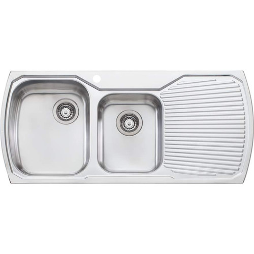 Monet Sink 1&3/4 Left Hand Bowls with Drainer MO711 1100mm x 500mm 1 Tap Hole Topmount Stainless Steel [067330]