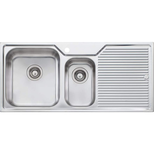 Nu-Petite 1 & 1/2 Bowl Topmount Sink with Drainer Right Bowl 1 Tap Hole [048319]