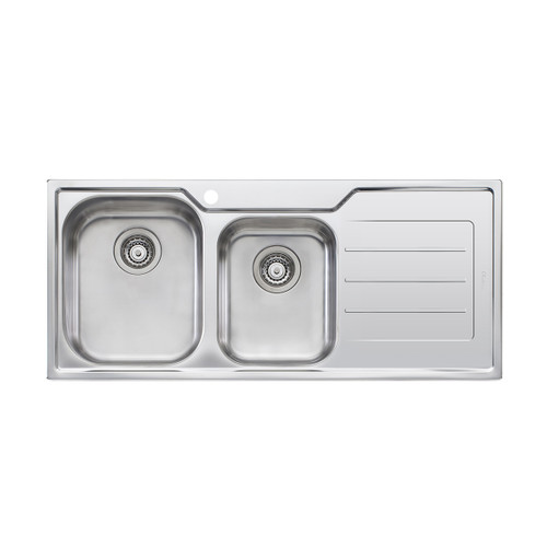 Flinders Sink 1&3/4 Left Hand Bowls with Drainer 1080mm x 480mm (Available 0 to 3 tap hole - specify when ordering) Top Mount Stainless Steel [286069]