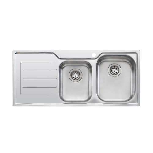 Flinders Sink 1&3/4 Right Hand Bowls with Drainer 1080mm x 480mm (Available 0 to 3 tap hole - specify when ordering) Top Mount Stainless Steel [286070]