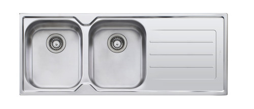 Flinders Sink Double Left Hand Bowls with Drainer 1200mm x 480mm (Available 0 or 1 tap hole - specify when ordering) Top Mount Stainless Steel [286071]
