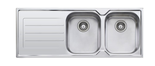 Flinders Sink Double Right Hand Bowls with Drainer 1200mm x 480mm (Available 0 or 1 tap hole - specify when ordering) Top Mount Stainless Steel [286072]
