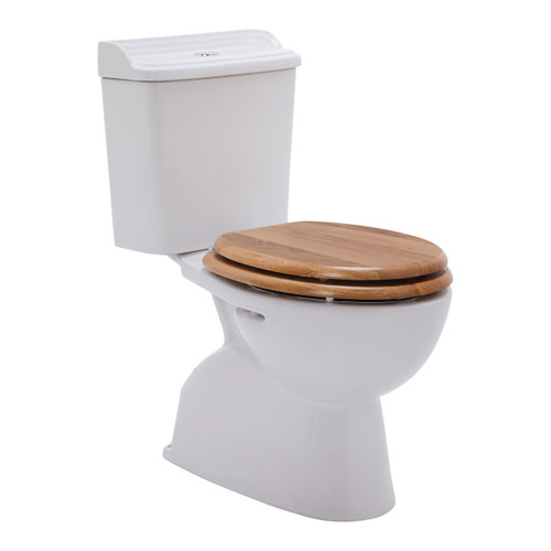 Johnson Suisse Colonial II Close-Coupled P Trap Toilet Suite with Oak Seat White [284213]