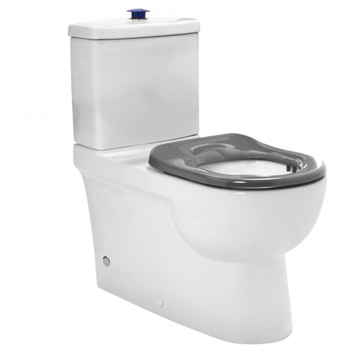 Life Assist Flush to Wall Back-to-Wall Special Needs Toilet Suite White w/Grey Seat w/Chrome Button [166547]