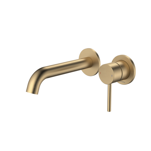 Liano II 175mm Wall Basin/Bath Mixer (2 x Round Cover Plates) Brushed Brass 6Star [196008]