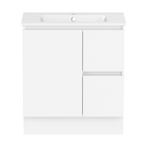 Ascot Floor or Wall Mount Vanity 750mm 2 Draw RH 1 Door Polar White Gloss [294626]