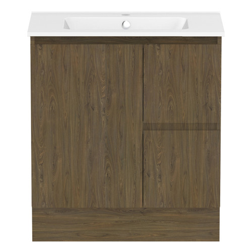 Ascot Floor or Wall Mount Vanity 750mm 2 Drawer RH 1 Door Natural Walnut [294621]
