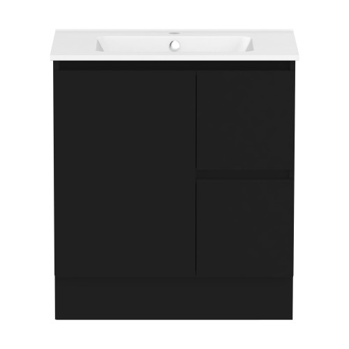 Ascot Floor or Wall Mount Vanity 750mm 2 Draw RH 1 Door Black [294590]