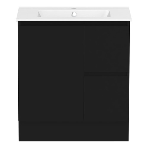 Ascot Floor or Wall Mount Vanity 750mm 2 Drawer RH 1 Door Black [294590]