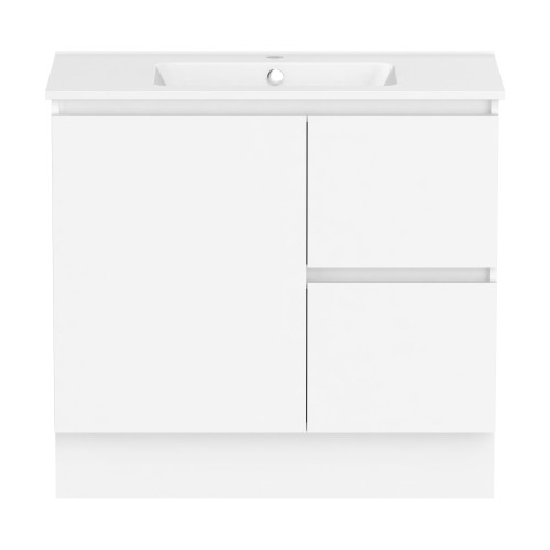 Ascot Floor or Wall Mount Vanity 900mm 2 Draw RH 1 Door Polar White Gloss [294592]