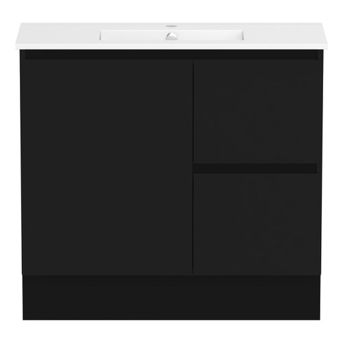 Ascot Floor or Wall Mount Vanity 900mm 2 Drawer RH 1 Door Black [294568]