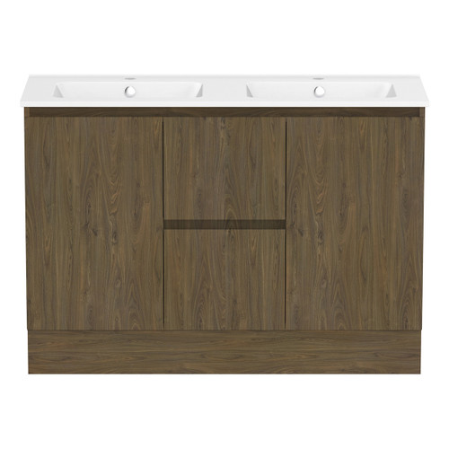 Ascot Floor or Wall Mount Double Vanity 1210mm 2 Draw Centre 2 Door Natural Walnut [294604]