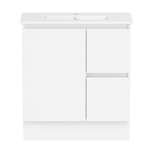 Ascot Floor or Wall Mount Slim Vanity 765mm 2 Draw RH 1 Door Polar White Gloss [294587]