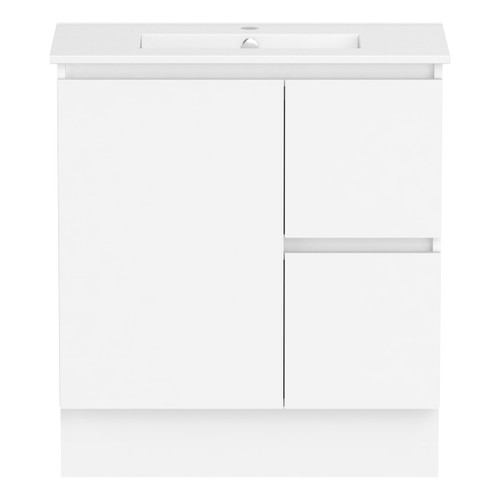 Ascot Floor or Wall Mount Slim Vanity 750mm 2 Drawer RH 1 Door Polar White Matte [294578]
