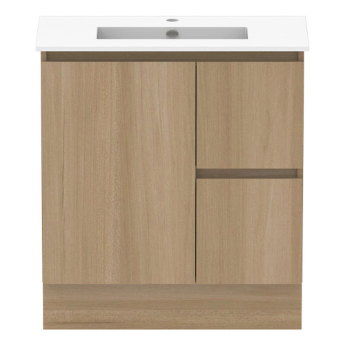 Ascot Floor or Wall Mount Slim Vanity 750mm 2 Drawer RH 1 Door Plantation Ash [294557]