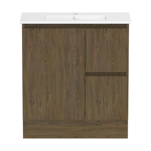Ascot Floor or Wall Mount Slim Vanity 750mm 2 Draw RH 1 Door Natural Walnut [294551]