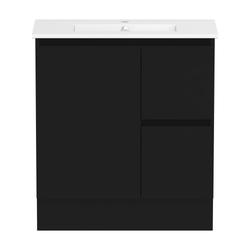 Ascot Floor or Wall Mount Slim Vanity 750mm 2 Draw RH 1 Door Black [294562]