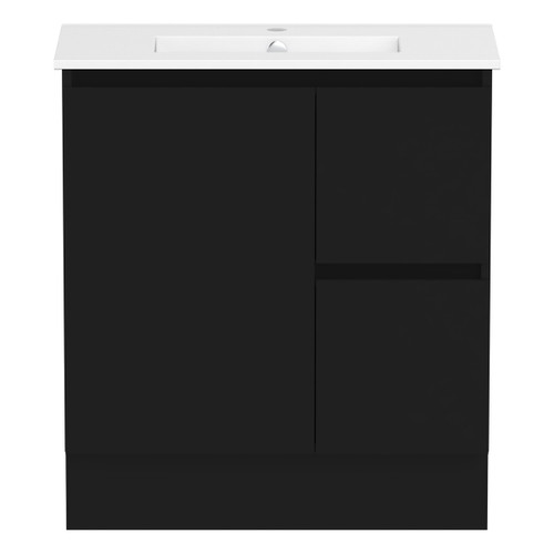Ascot Floor or Wall Mount Slim Vanity 750mm 2 Drawer RH 1 Door Black [294562]