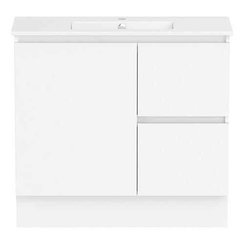 Ascot Floor or Wall Mount Slim Vanity 900mm 2 Drawer RH 1 Door Polar White Gloss [294563]