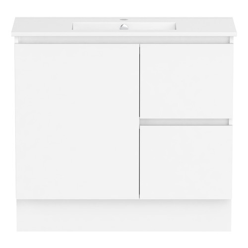 Ascot Floor or Wall Mount Slim Vanity 900mm 2 Drawer RH 1 Door Polar White Matte [294564]