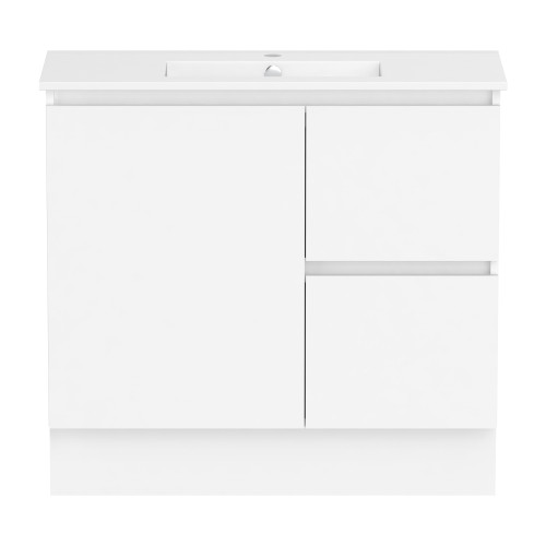 Ascot Floor or Wall Mount Slim Vanity 900mm 2 Draw RH 1 Door Polar White Matte [294564]