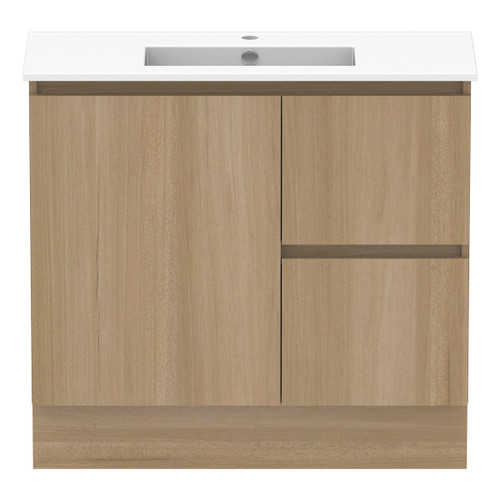 Ascot Floor or Wall Mount Slim Vanity 900mm 2 Drawer RH 1 Door Plantation Ash [294617]