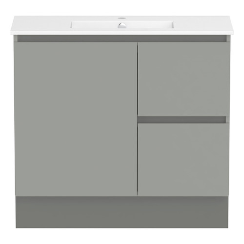 Ascot Floor or Wall Mount Slim Vanity 900mm 2 Drawer RH 1 Door Grey Nouveau [294611]