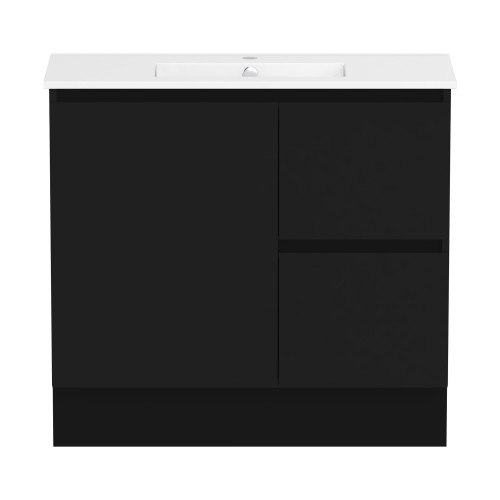 Ascot Floor or Wall Mount Slim Vanity 900mm 2 Draw RH 1 Door Black [294614]