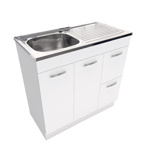 Cabinet on Kickboard 2 Door 2 Right Hand Drawer 304 Stainless Steel 900mm White 1TH [158255]