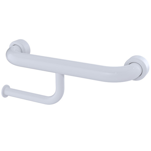 Grab Rail Hygenic Seal Straight 300mm with -Toilet Roll Holder Antimicrobial White Right Hand [288307]