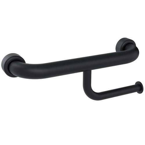 Grab Rail Hygenic Seal Straight 300mm with Toilet Roll Holder Matte Black Left Hand [288309]