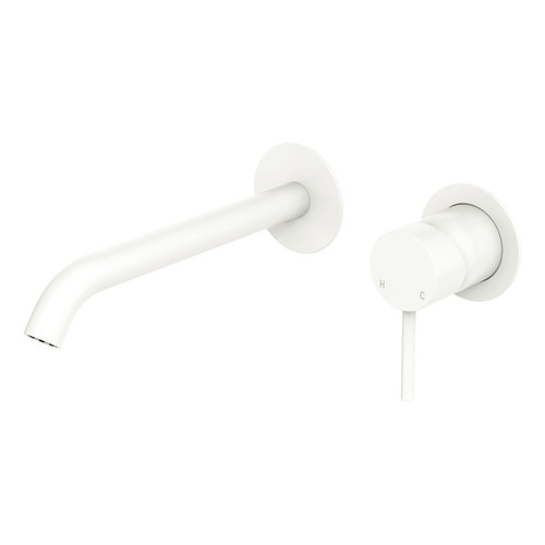 Kaya Basin or Bath Wall Mixer Set 200mm Outlet Round Plate Matte White [294366]