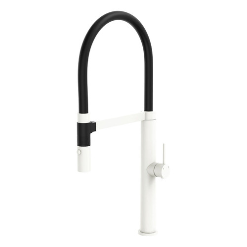 Kaya Pull Down Sink Mixer 230mm Black Hose Matte White [294442]