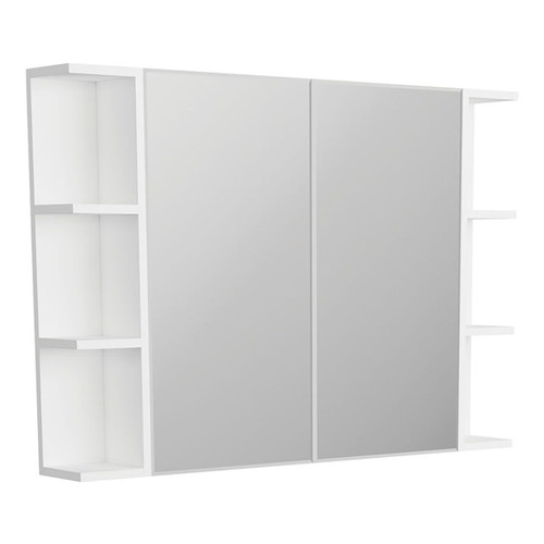 Mirror Cabinet Bevel Edge 1050 x 720 x 150mm 2 x Side Shelves Gloss White [294270]