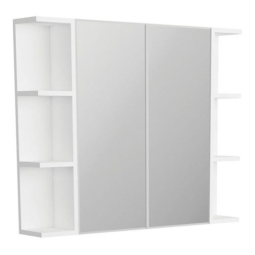 Mirror Cabinet Bevel Edge 900 x 720 x 150mm 2 x Side Shelves Gloss White [294266]