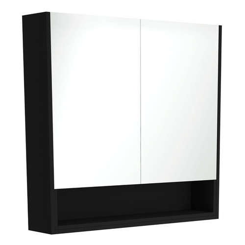 Mirror Cabinet 900 x 850 x 180mm with Display Shelf Satin Black [294483]