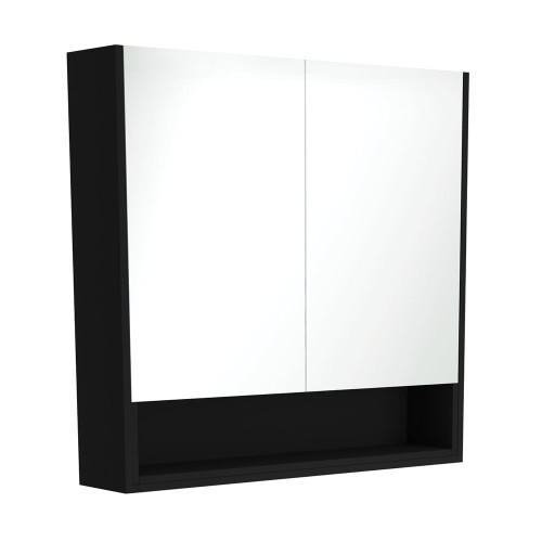 Mirror Cabinet 900 x 850 x 180mm with Display Shelf Satin Black [294483]